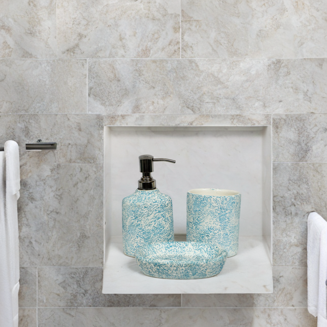 Blue Glazed Ceramic Bath Set