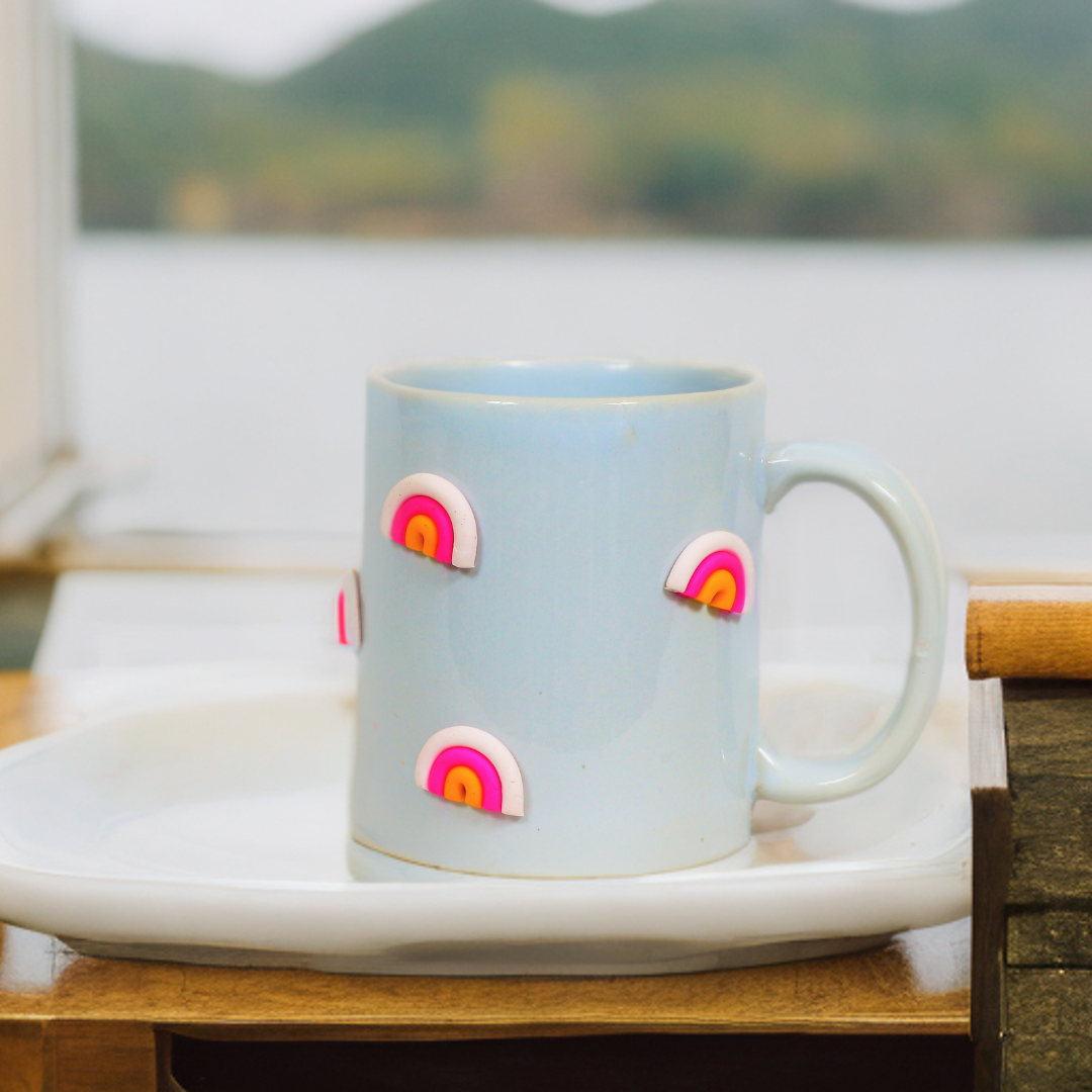 Ceramic Coffee Mug with Rainbow Clay Design
