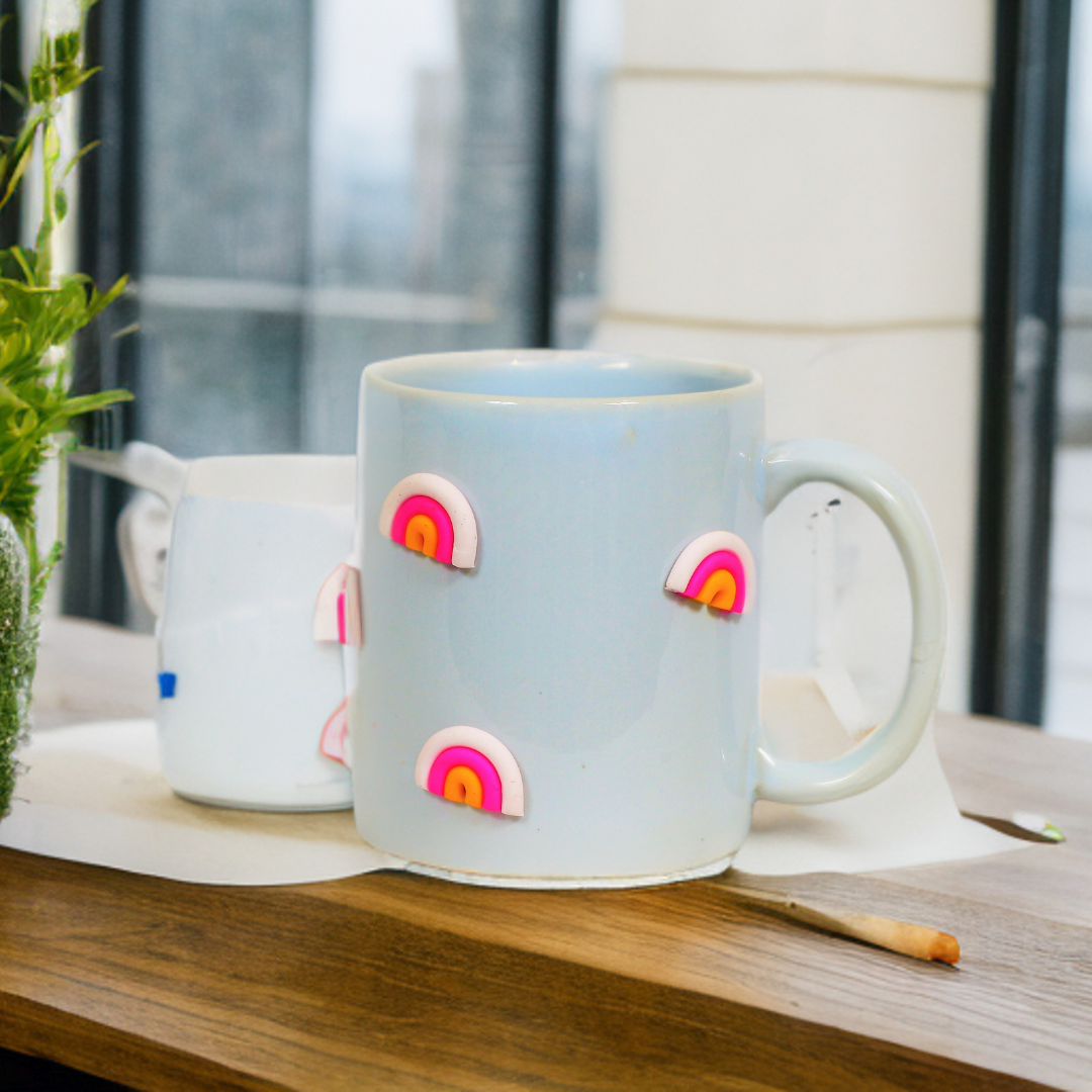Ceramic Coffee Mug with Rainbow Clay Design