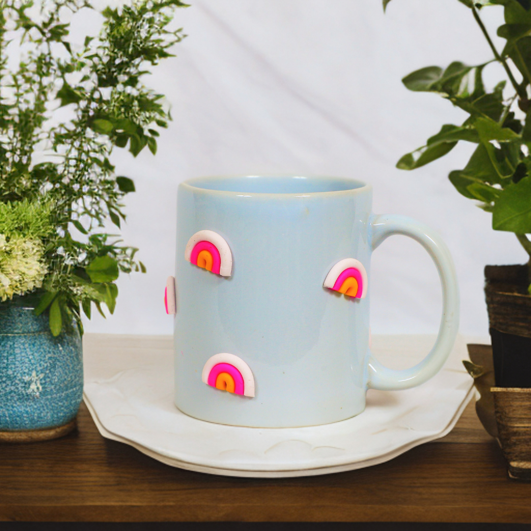 Ceramic Coffee Mug with Rainbow Clay Design