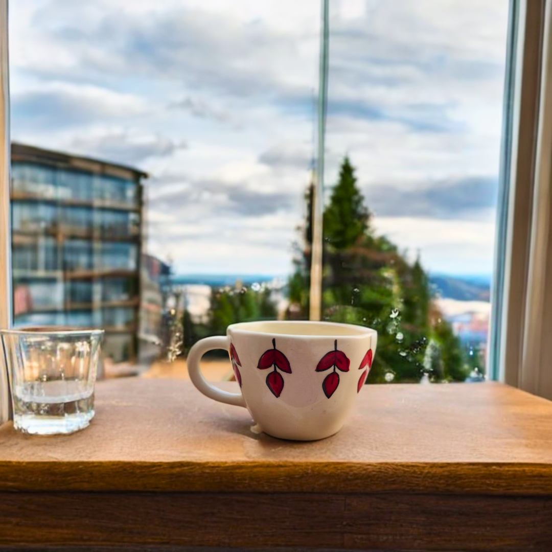 Ceramic Tea Cups with Leaf Design