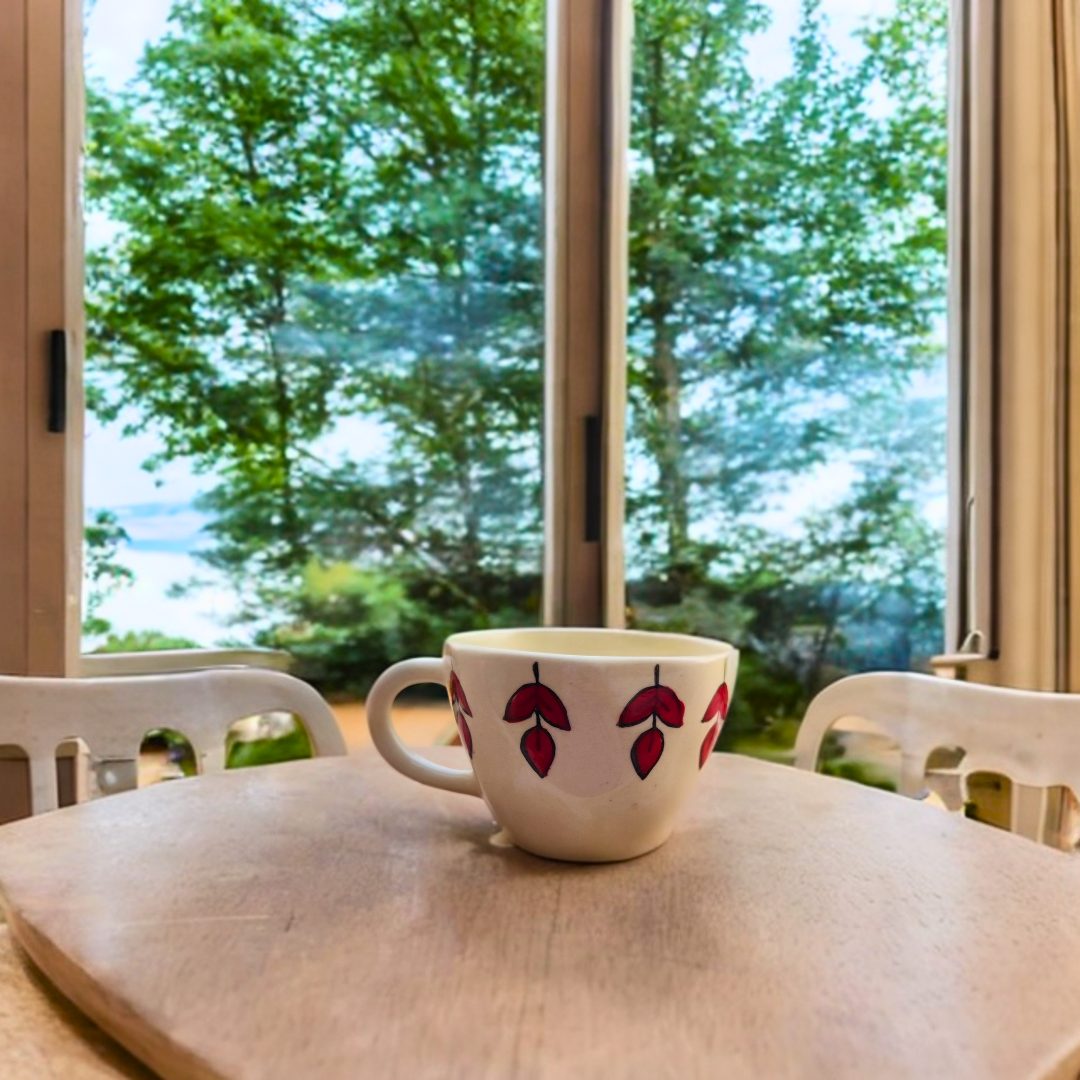 Ceramic Tea Cups with Leaf Design