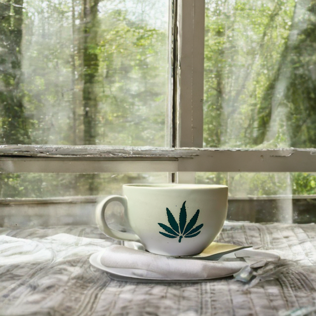 Ceramic Soup Cup with Leaf Print