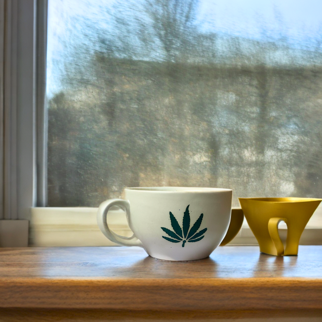Ceramic Soup Cup with Leaf Print