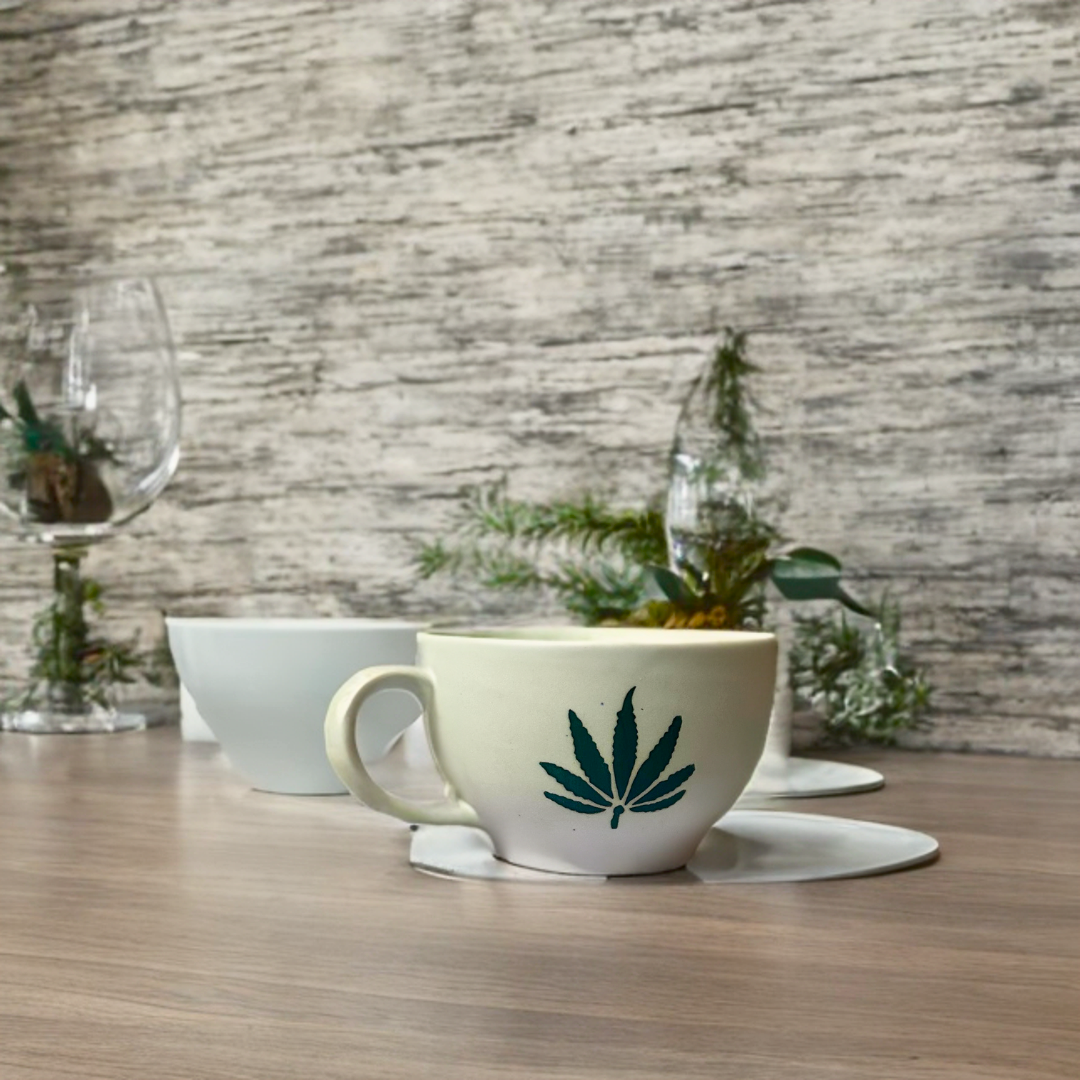 Ceramic Soup Cup with Leaf Print