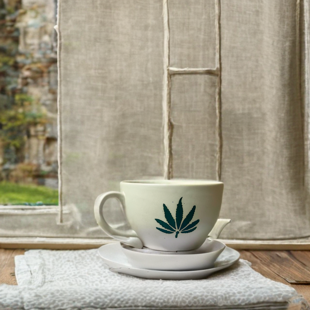 Ceramic Soup Cup with Leaf Print