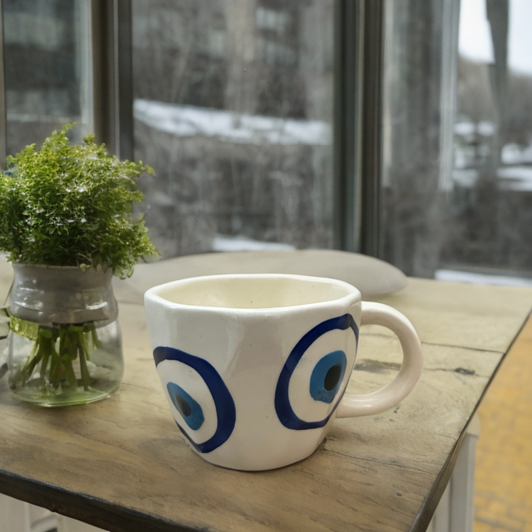 Ceramic Tea Cups with Evil Eye Print Set of 2