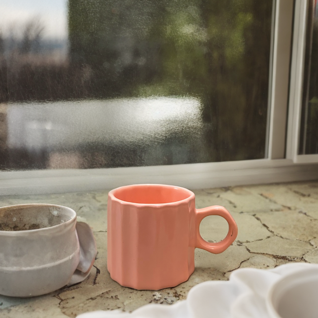Ceramic Tea Cups Grid Design Set of 2