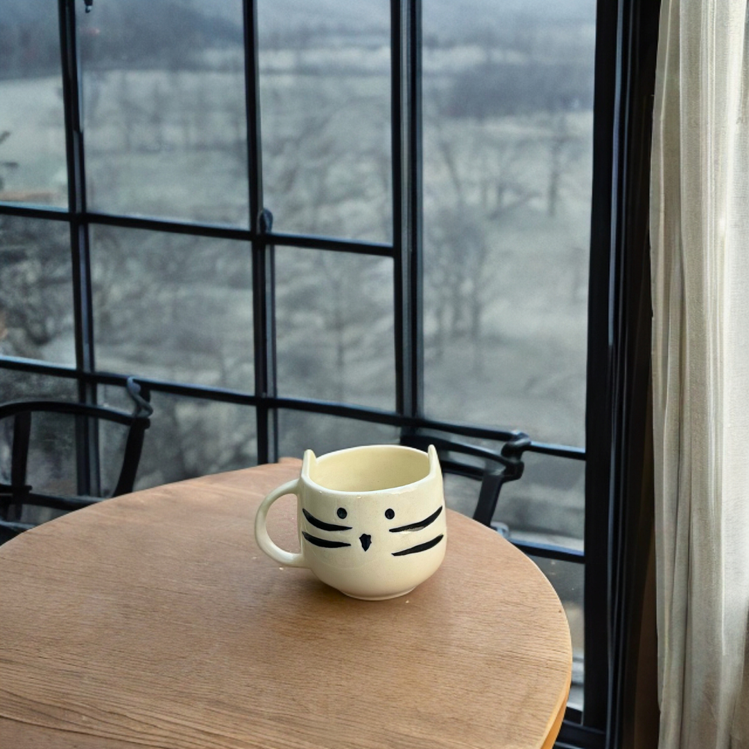 Cat Design Ceramic Tea Cups Set of 2