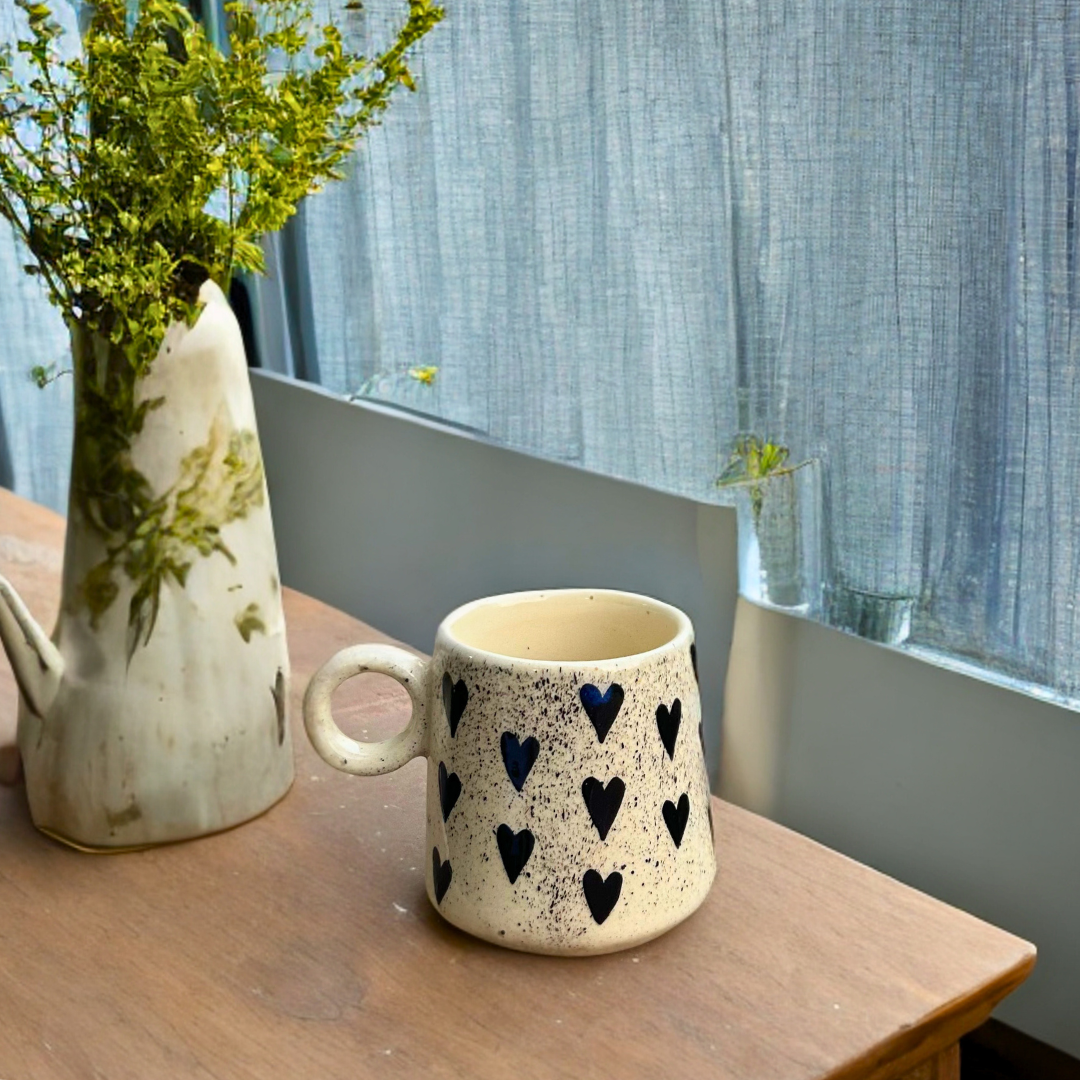 Black Heart Print Ceramic Coffee Mug