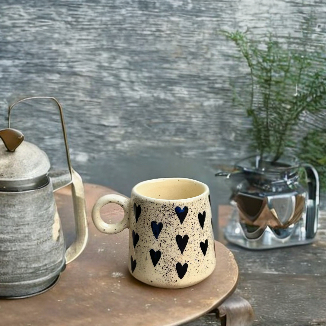 Black Heart Print Ceramic Coffee Mug