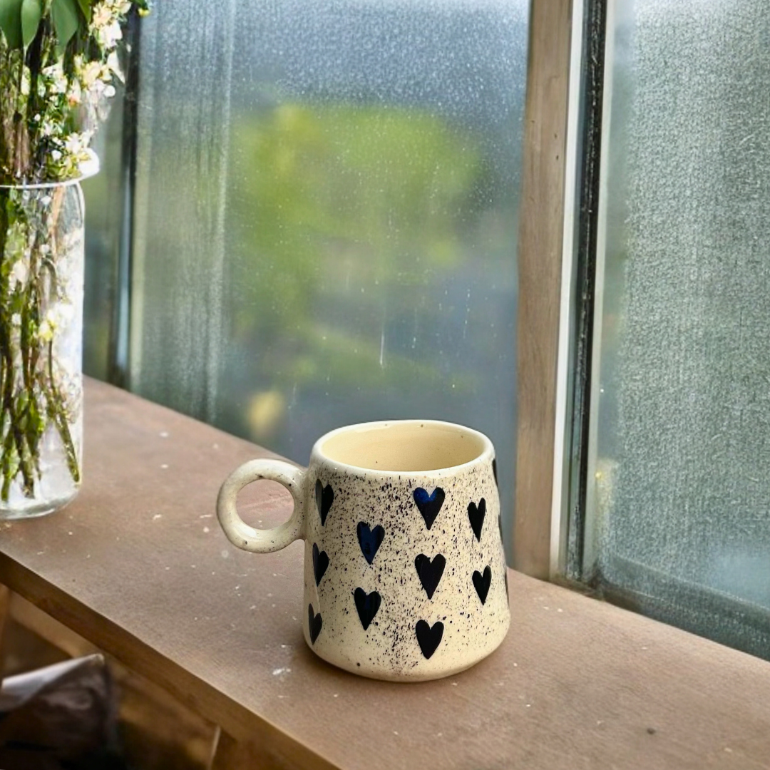 Black Heart Print Ceramic Coffee Mug