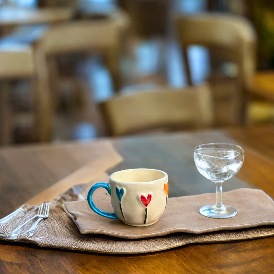 Ceramic Tea Cups with 3D Heart Print Design Set of 2