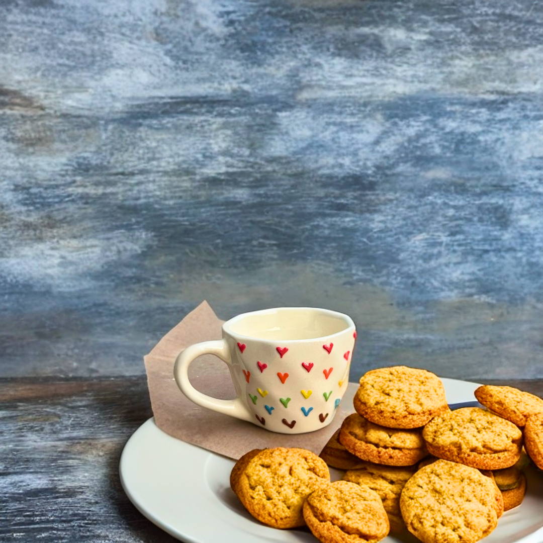 Ceramic Tea Cups with 3D Multi-Colored Heart Print 