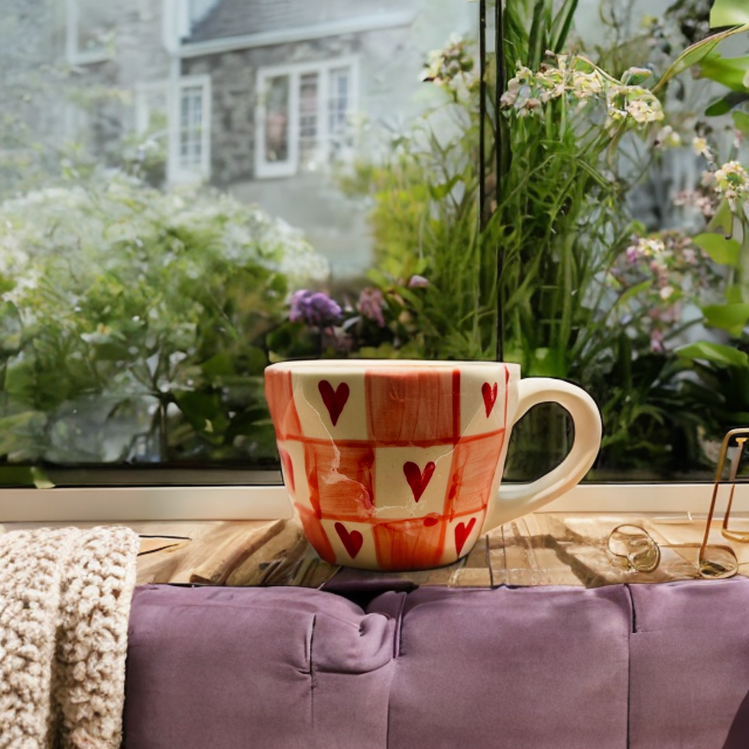 Heart Print Ceramic Coffee Cup Set of 2