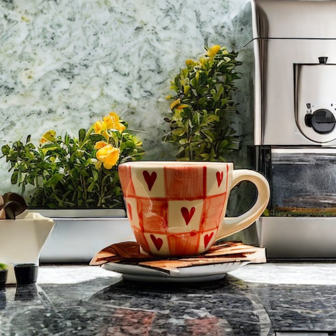 Heart Print Ceramic Coffee Cup Set of 2