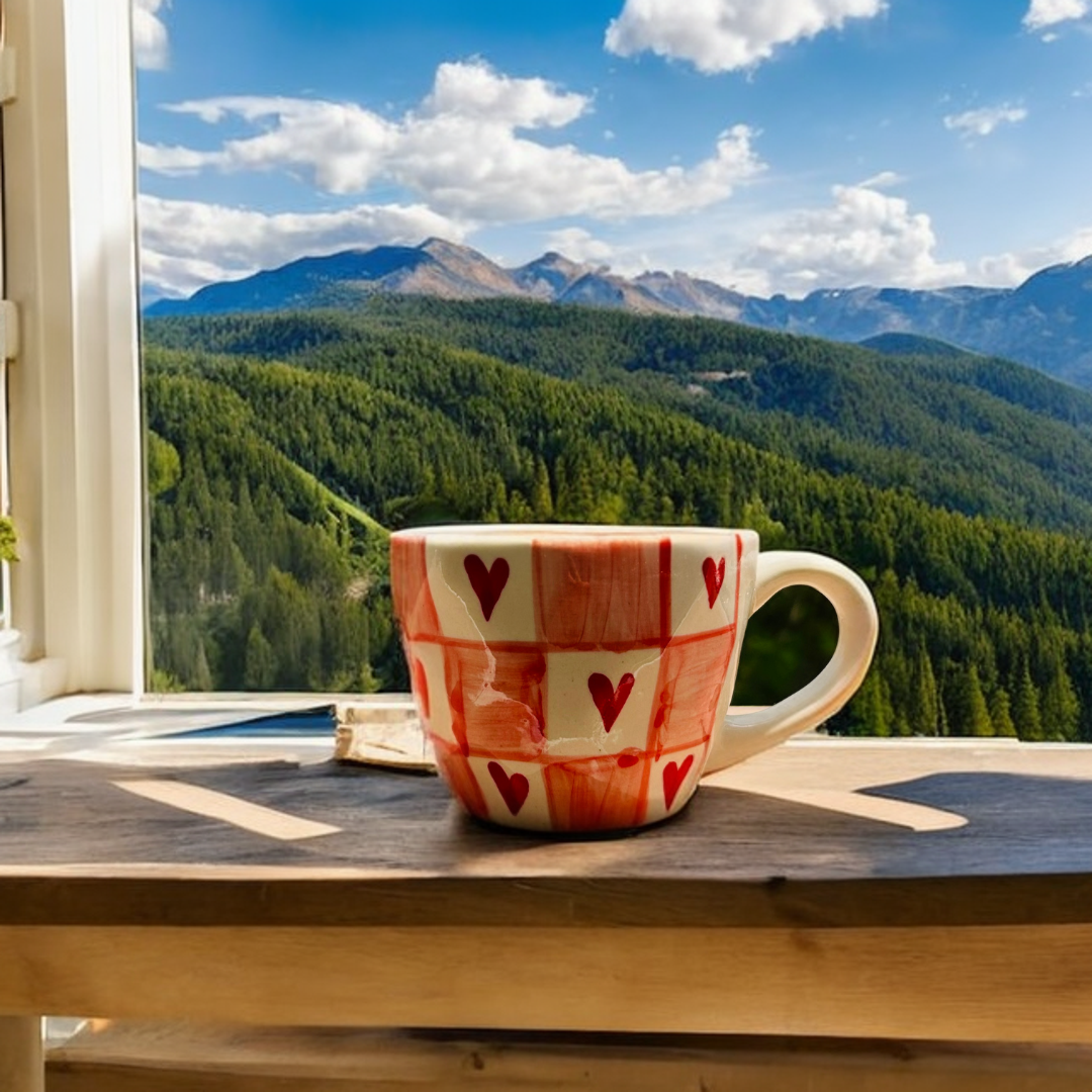 Heart Print Ceramic Coffee Cup Set of 2