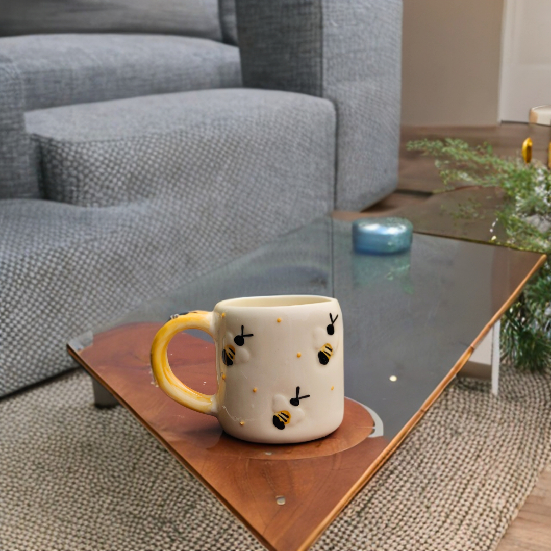 Ceramic Coffee Mug Bee Carving