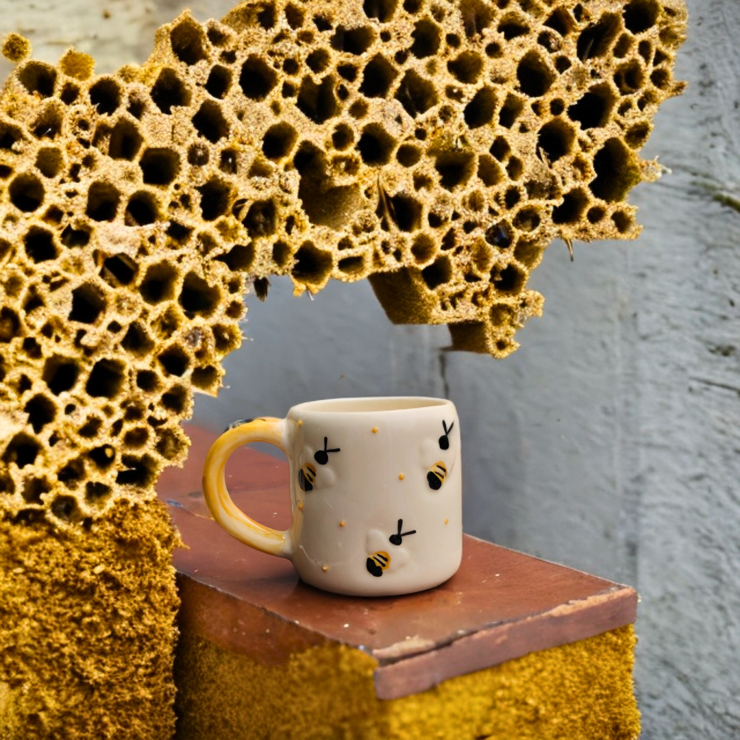 Ceramic Coffee Mug Bee Carving