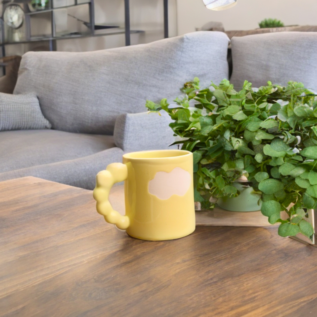 Ceramic Coffee Mug with Cloud Design (Pastel Yellow)