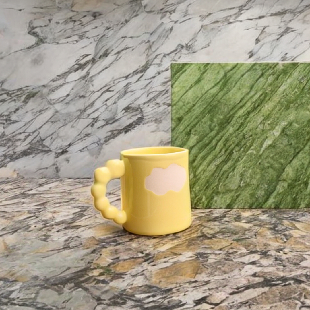 Ceramic Coffee Mug with Cloud Design (Pastel Yellow)