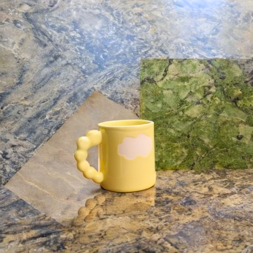 Ceramic Coffee Mug with Cloud Design (Pastel Yellow)
