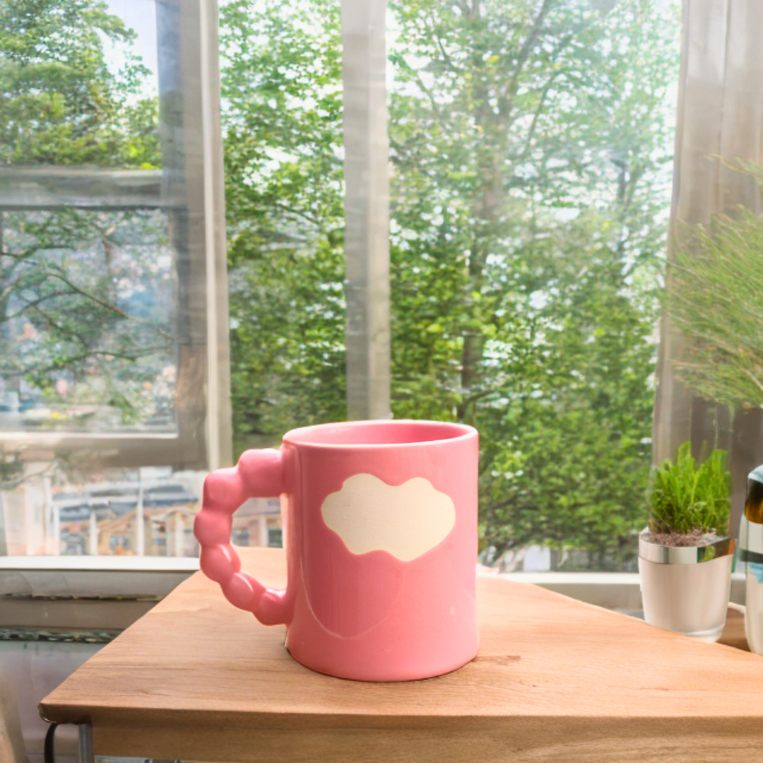Ceramic Coffee Mug with Cloud Design (Pastel PINK)
