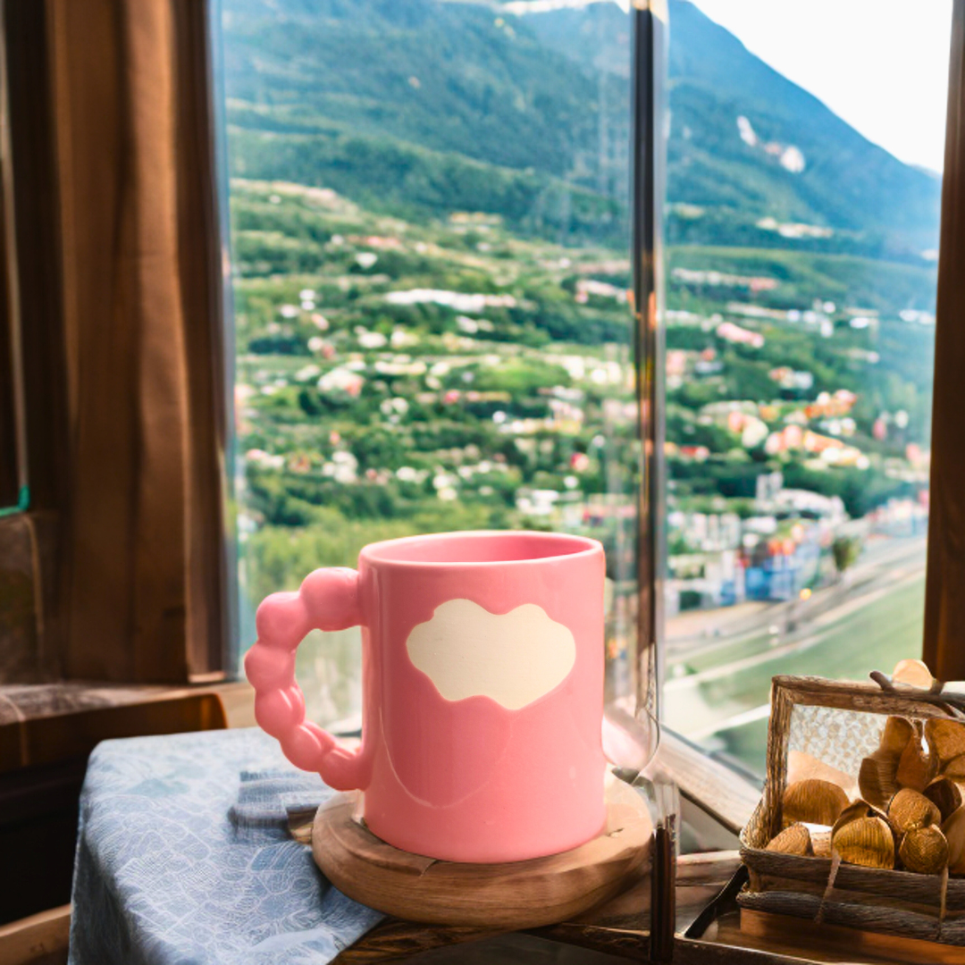 Ceramic Coffee Mug with Cloud Design (Pastel PINK)