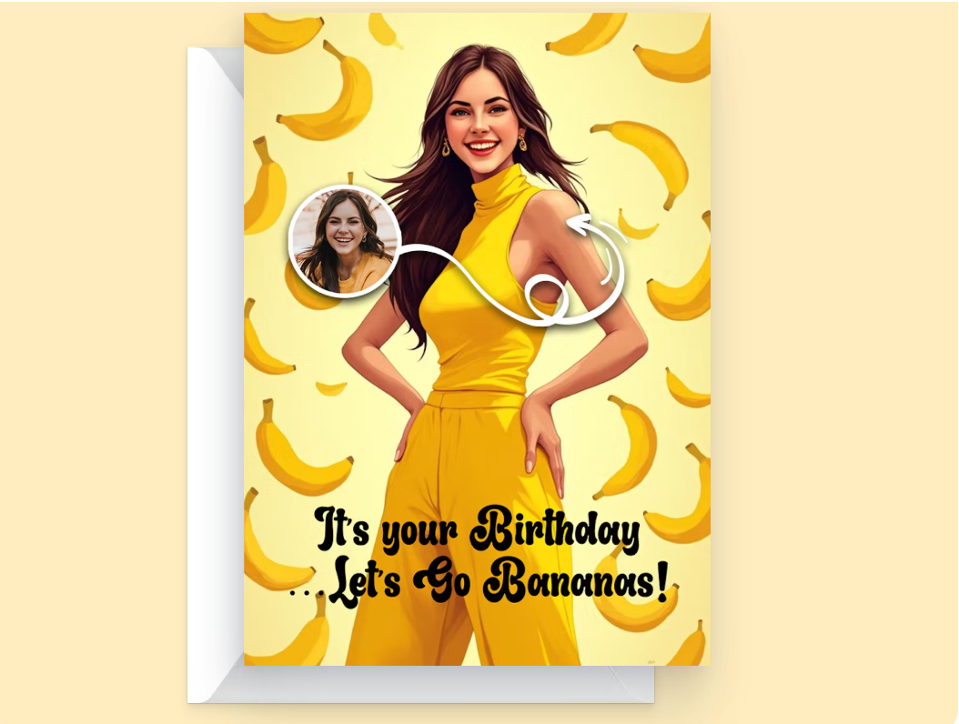 Go Bananas – Custom Face Greeting Card (Girls)