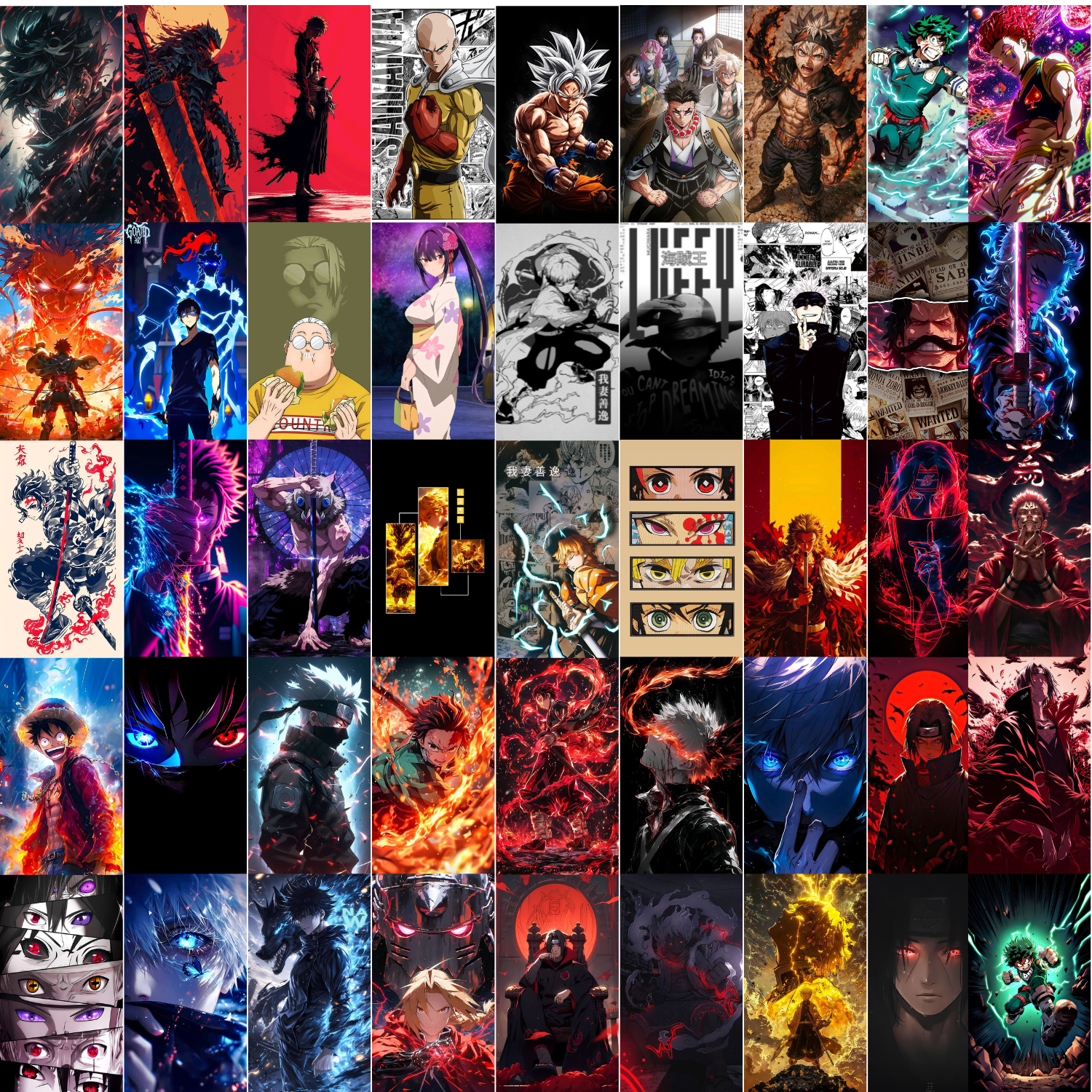 Anime Poster Set of 52  Mixed Designs | 6 x 4 Inch (4R) Premium Photo Paper | Unframed Wall Art for Room, Dorm, Office Decor, bedroom decor