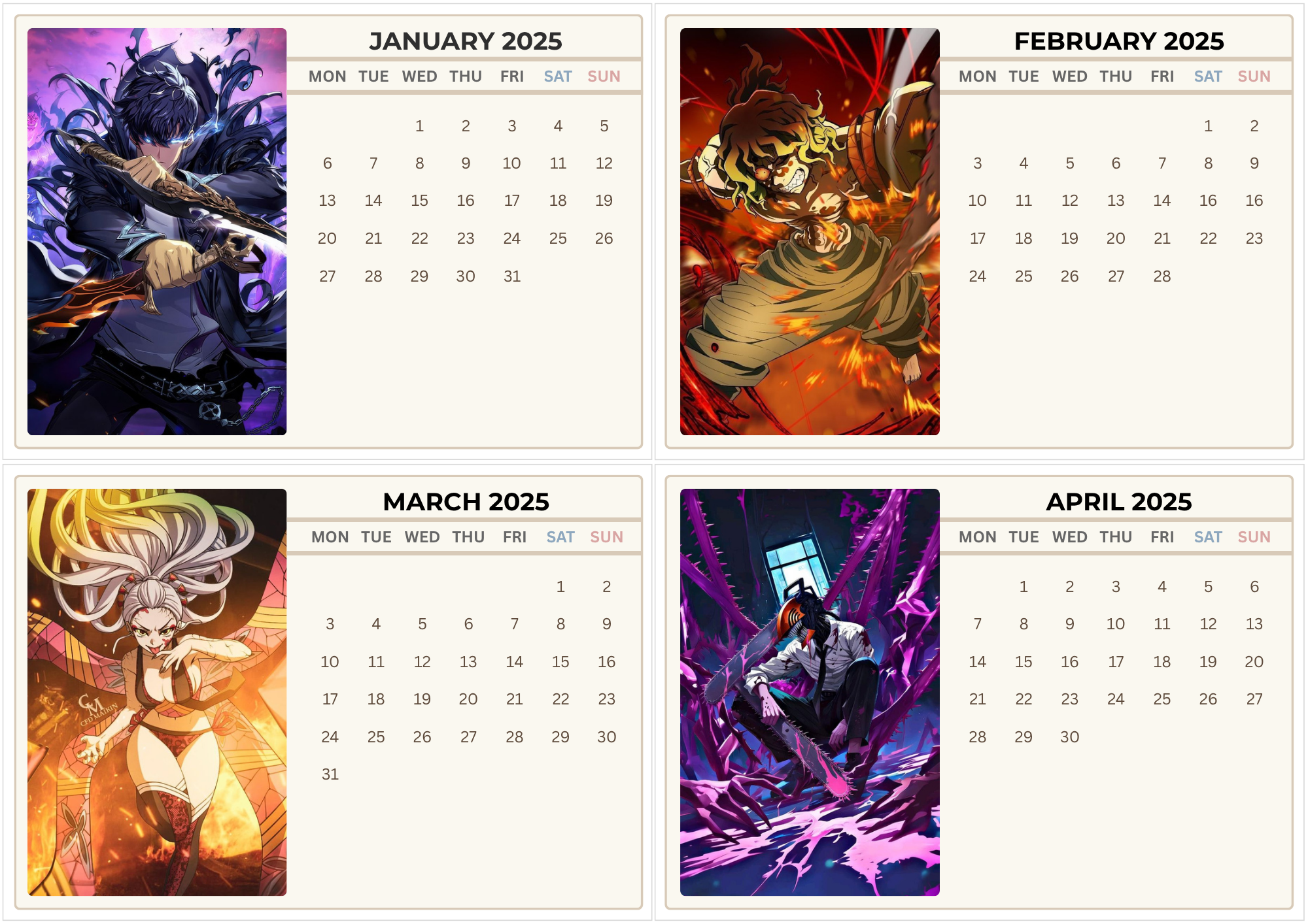 2025 Desk Calendar Card Set with Stand – 12 Monthly 4x6 Inch Aesthetic Anime Art Prints – Perfect Gift for Home Office, Teachers, Friends & Students