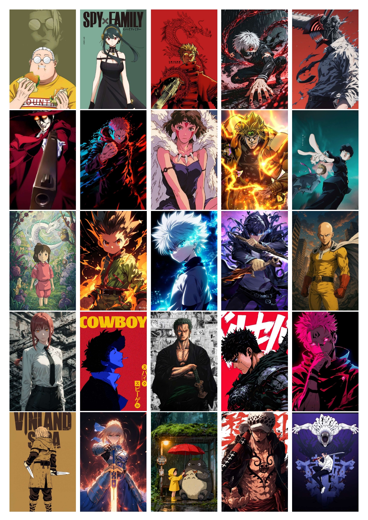 Anime Poster Set of 52  Mixed Designs | 6 x 4 Inch (4R) Premium Photo Paper | Unframed Wall Art for Room, Dorm, Office Decor, bedroom decor