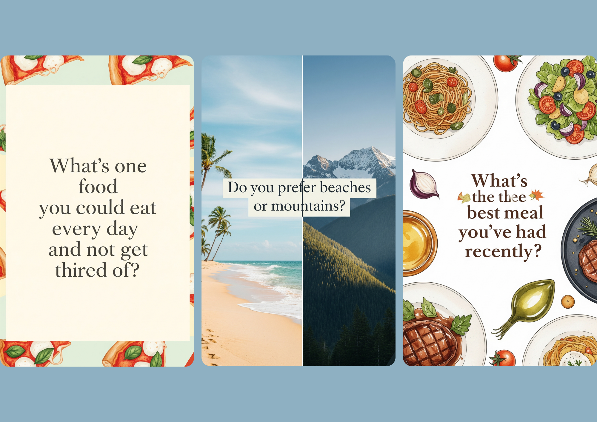 TPD Conversation Starter Cards (Set of 21, 4x6 inch) | Fun Icebreaker Questions for Friends, Couples, Family & Groups (Multi-Conversation Starters)