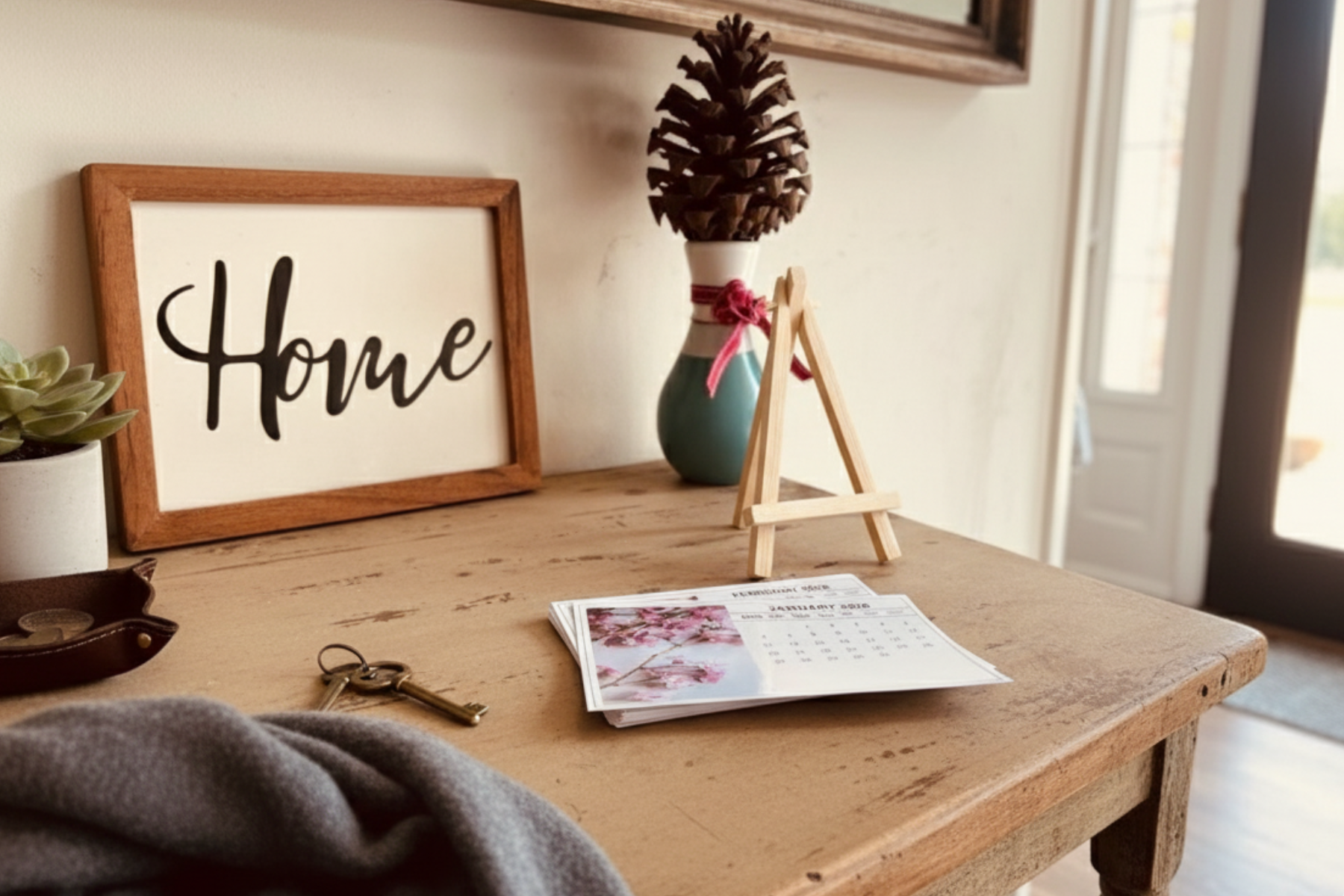 2026 Desk Calendar with Wooden Stand