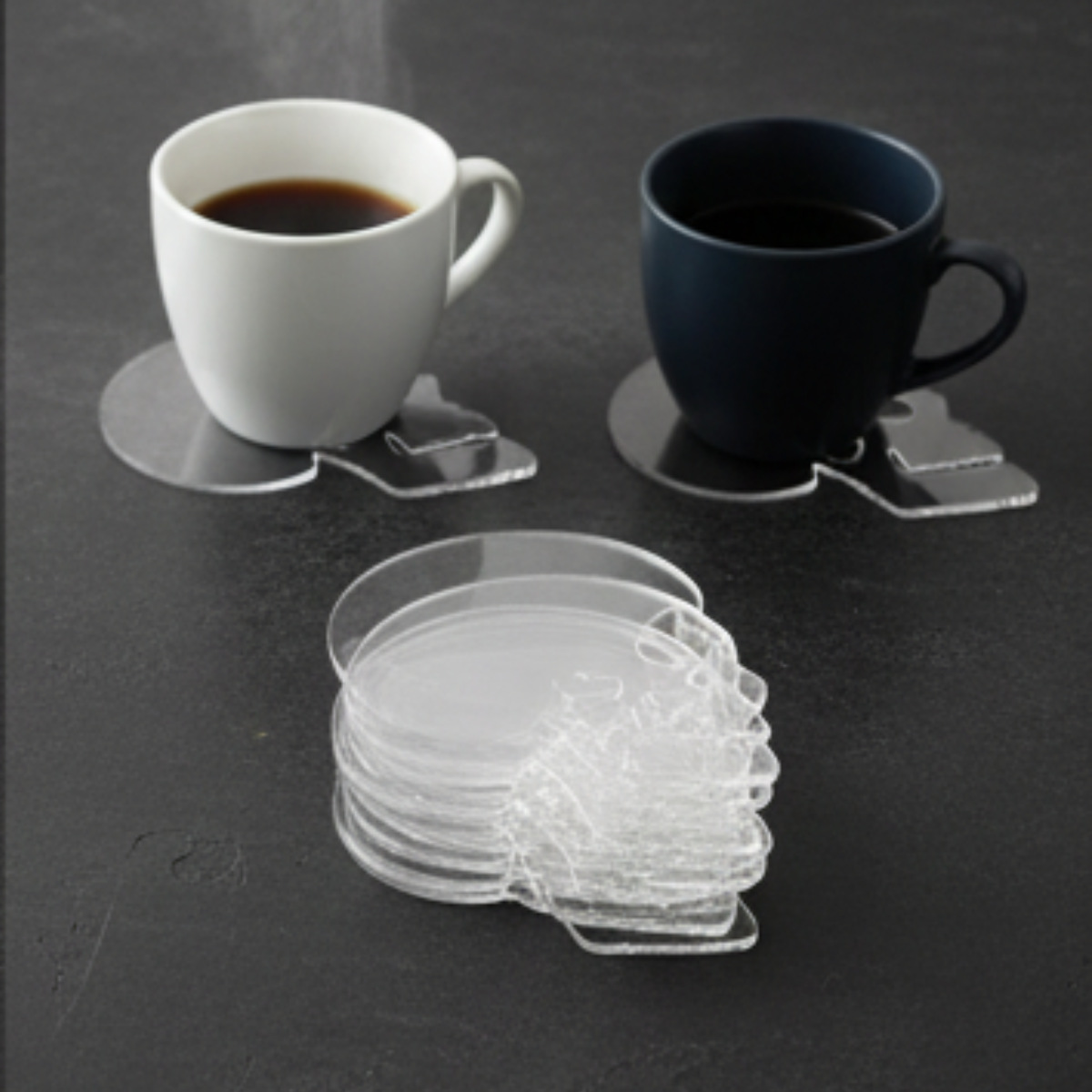 Minimalist Clear Acrylic Slim Coasters Set of 6 | Modern Coffee & Tea Drink Holders | Scratch Resistant, Waterproof, High-Gloss Finish for Home Decor