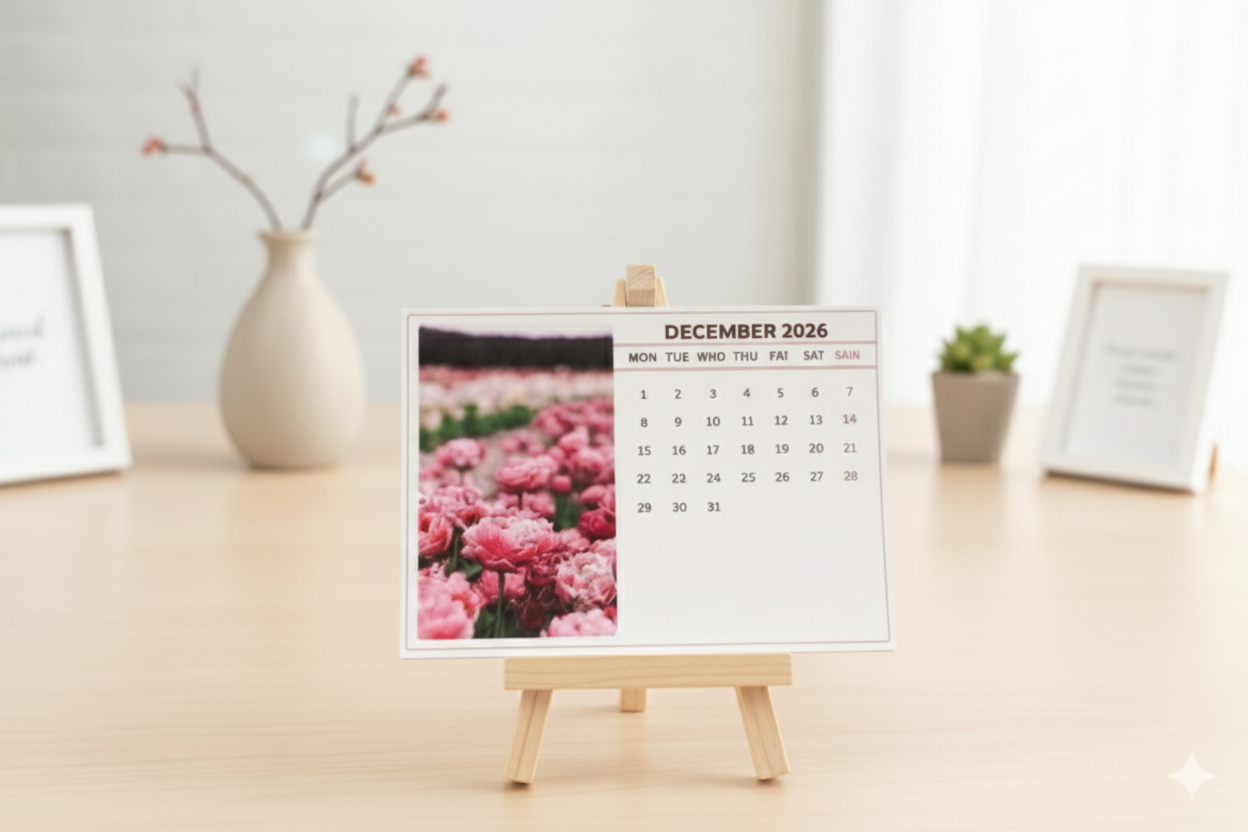 2026 Desk Calendar with Wooden Stand