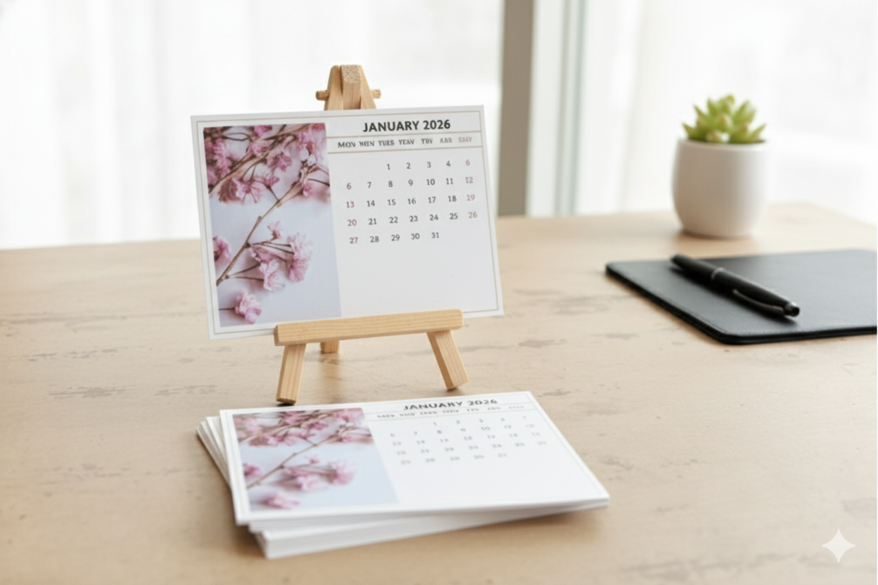 2026 Desk Calendar with Wooden Stand