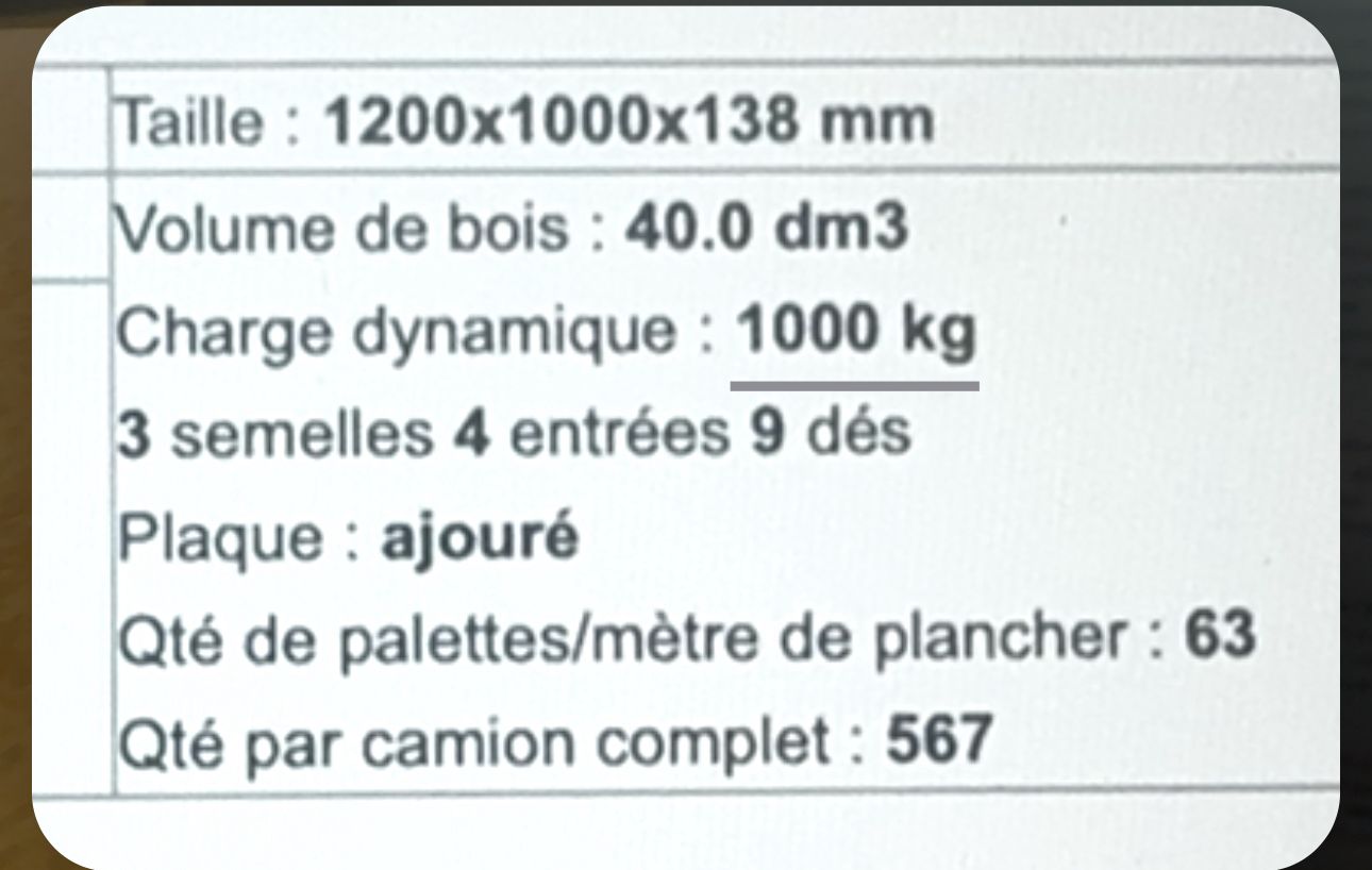 Palette en bois ajourée 1200x1000x138 mm