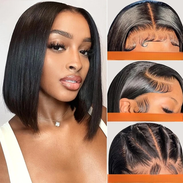 Perruque Cheveux Humains,  Perruque naturelle, Bob, à dentelle suisse, LIVRAISON GRATUITE