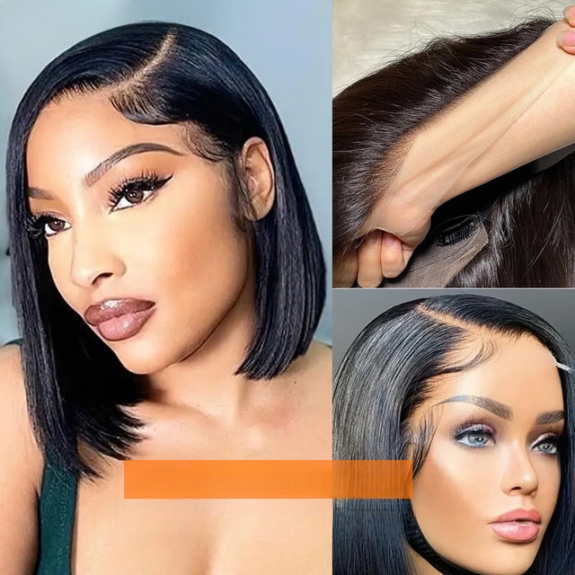 Perruque Cheveux Humains,  Perruque naturelle, Bob, à dentelle suisse, LIVRAISON GRATUITE