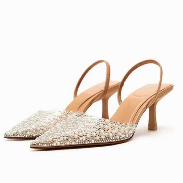 Escarpins pointus, talons hauts pour femme, Sandales, avec perles, LIVRAISON GRATUITE