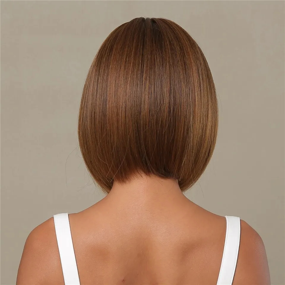 Perruque naturelle, Bob courte marron miel, cheveux aspect naturel, synthétique, LIVRAISON GRATUITE