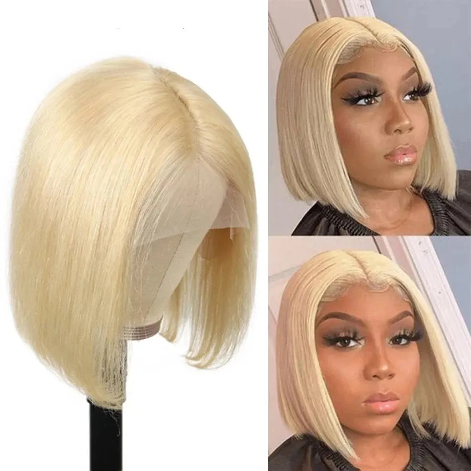 Perruque naturelle, Bob, lisse, à dentelle suisse, blonde miel, cheveux naturels, LIVRAISON GRATUITE