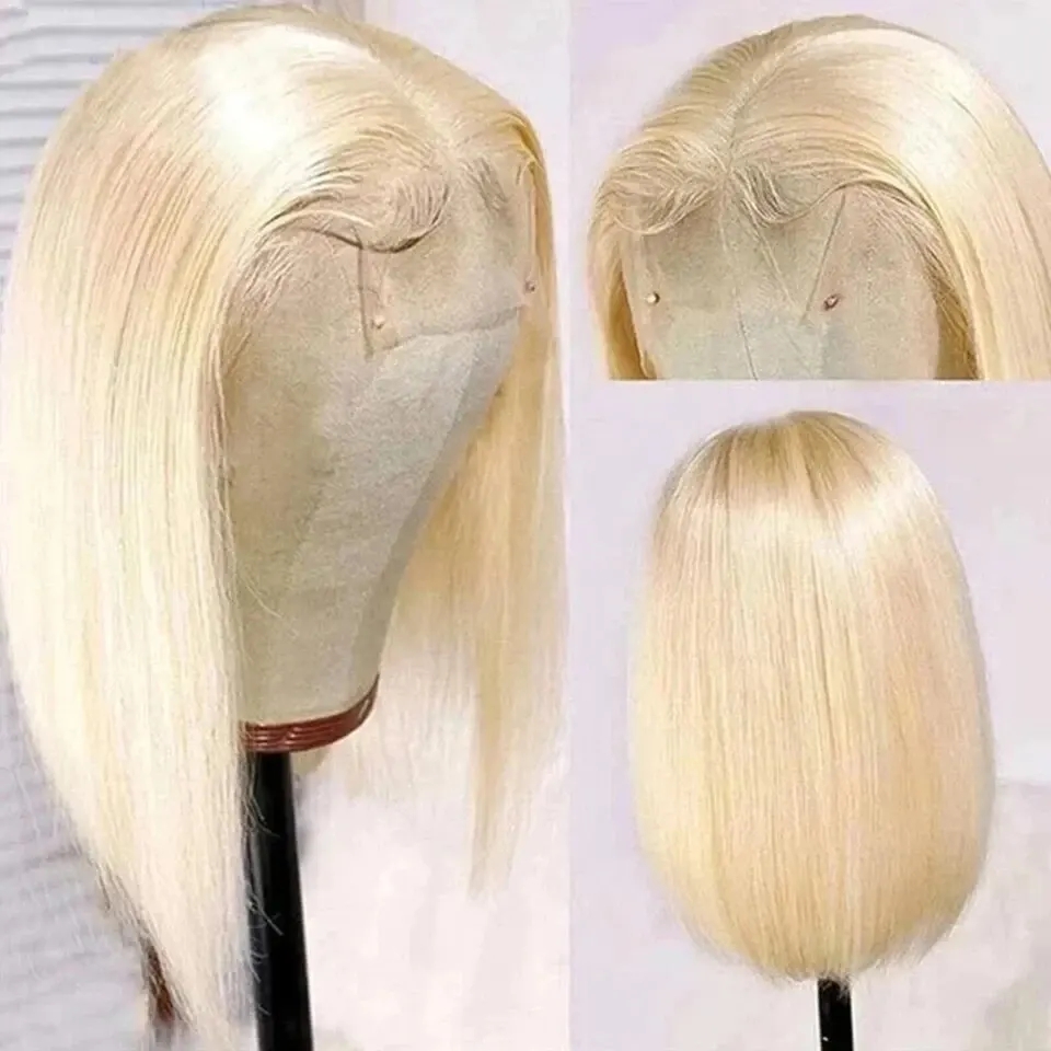 Perruque naturelle, Bob, lisse, à dentelle suisse, blonde miel, cheveux naturels, LIVRAISON GRATUITE