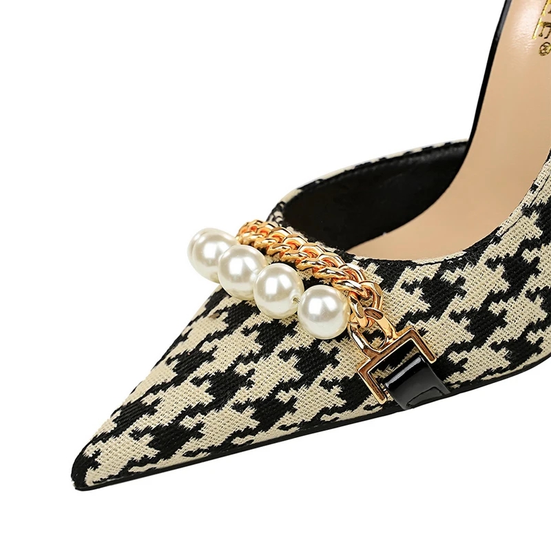 chaussures femme talon, Escarpins noirs, en métal perlé, talons fins, à carreaux, LIVRAISON GRATUITE