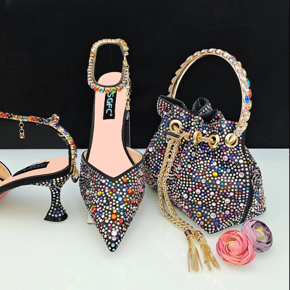 Chaussures à talons, avec sacs de luxe pour femmes, Escarpin, décoration diamant, LIVRAISON GRATUITE