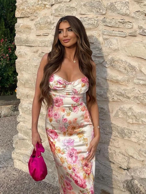 Robe de Soirée, à Imprimé Floral, avec Bretelles spaghetti, Robe élégante, LIVRAISON GRATUITE