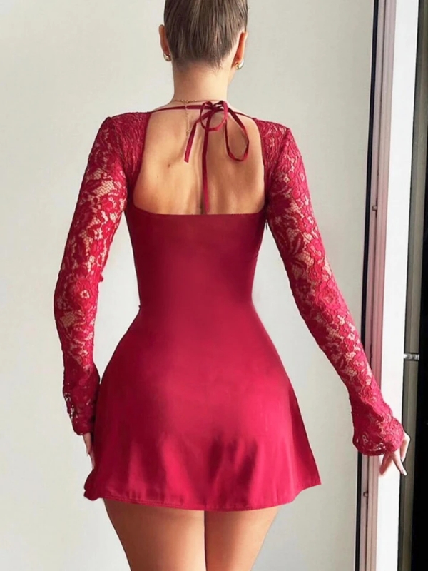 Robe pour femme, mini robe en dentelle, robe  manches longues, dos nu, LIVRAISON GRATUITE