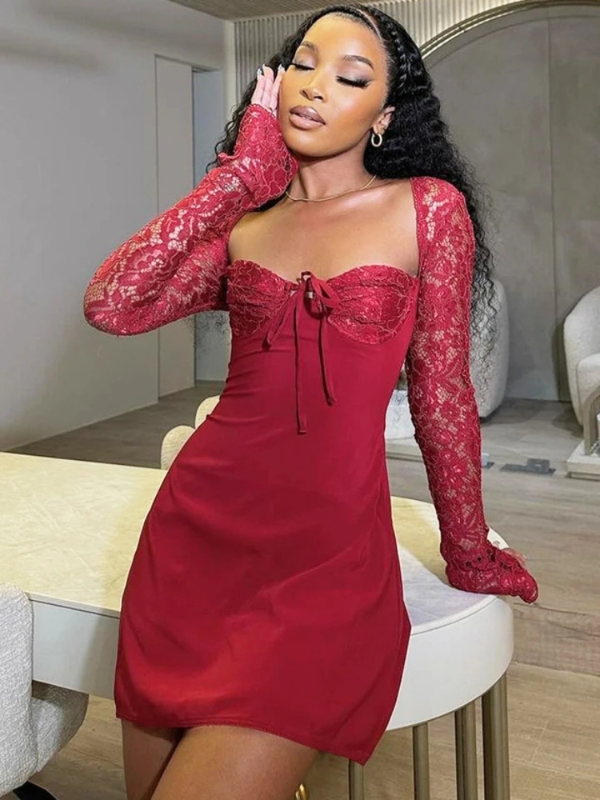 Robe pour femme, mini robe en dentelle, robe  manches longues, dos nu, LIVRAISON GRATUITE