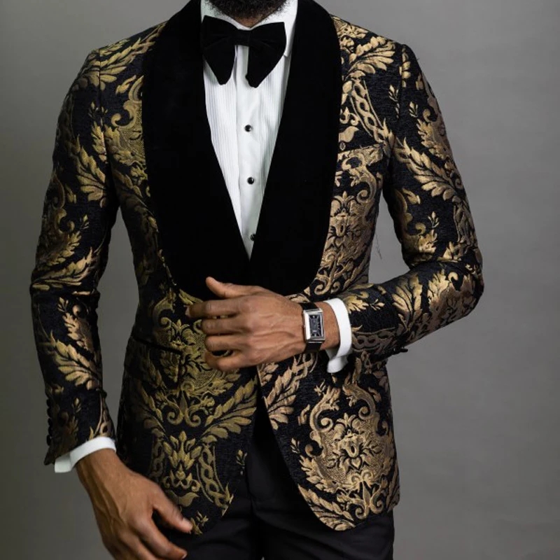 Blazer homme, slim fit, jacquard floral, veste en velours châle revers, costume homme, smoking